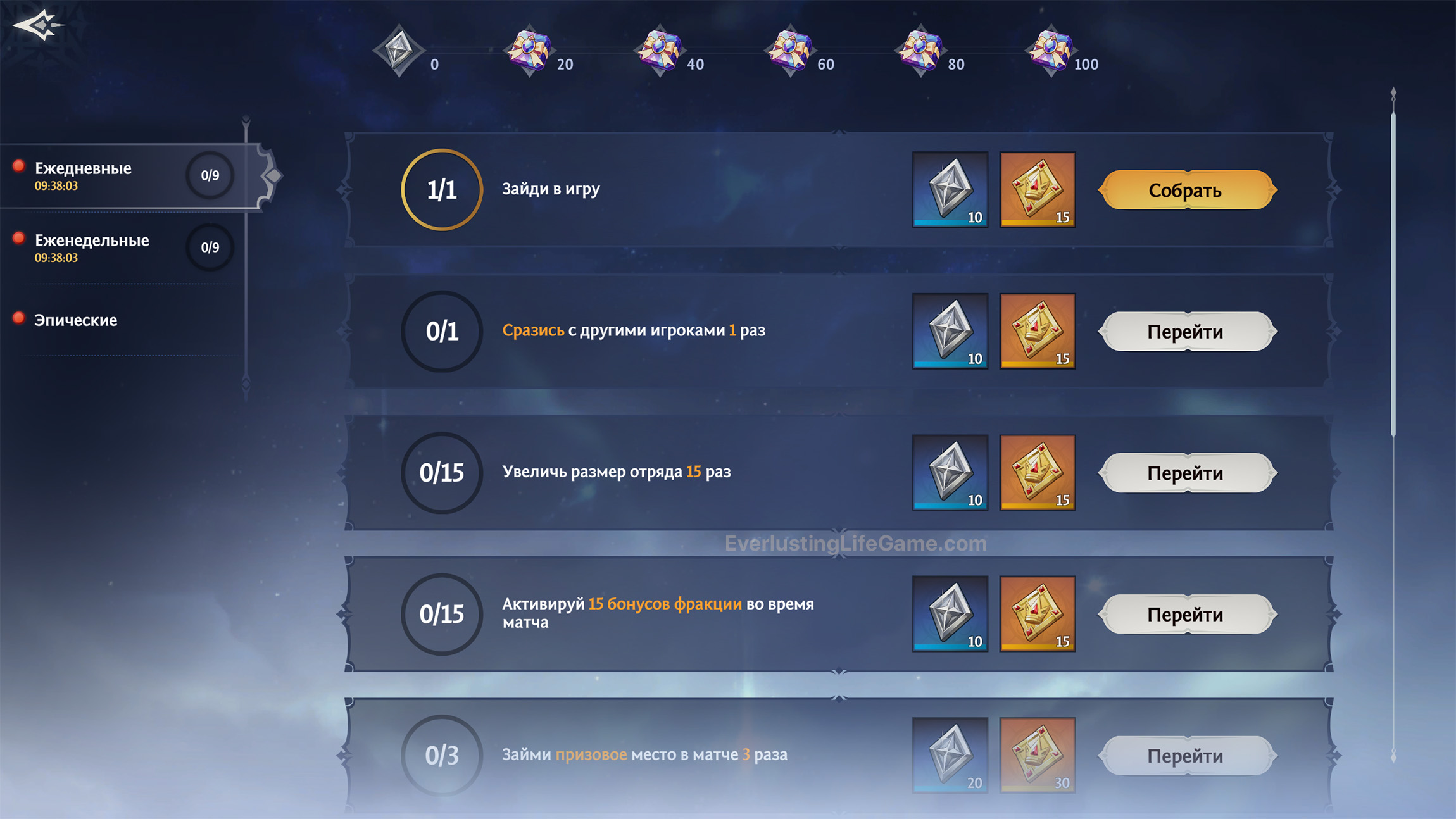 Список заданий для выполнения