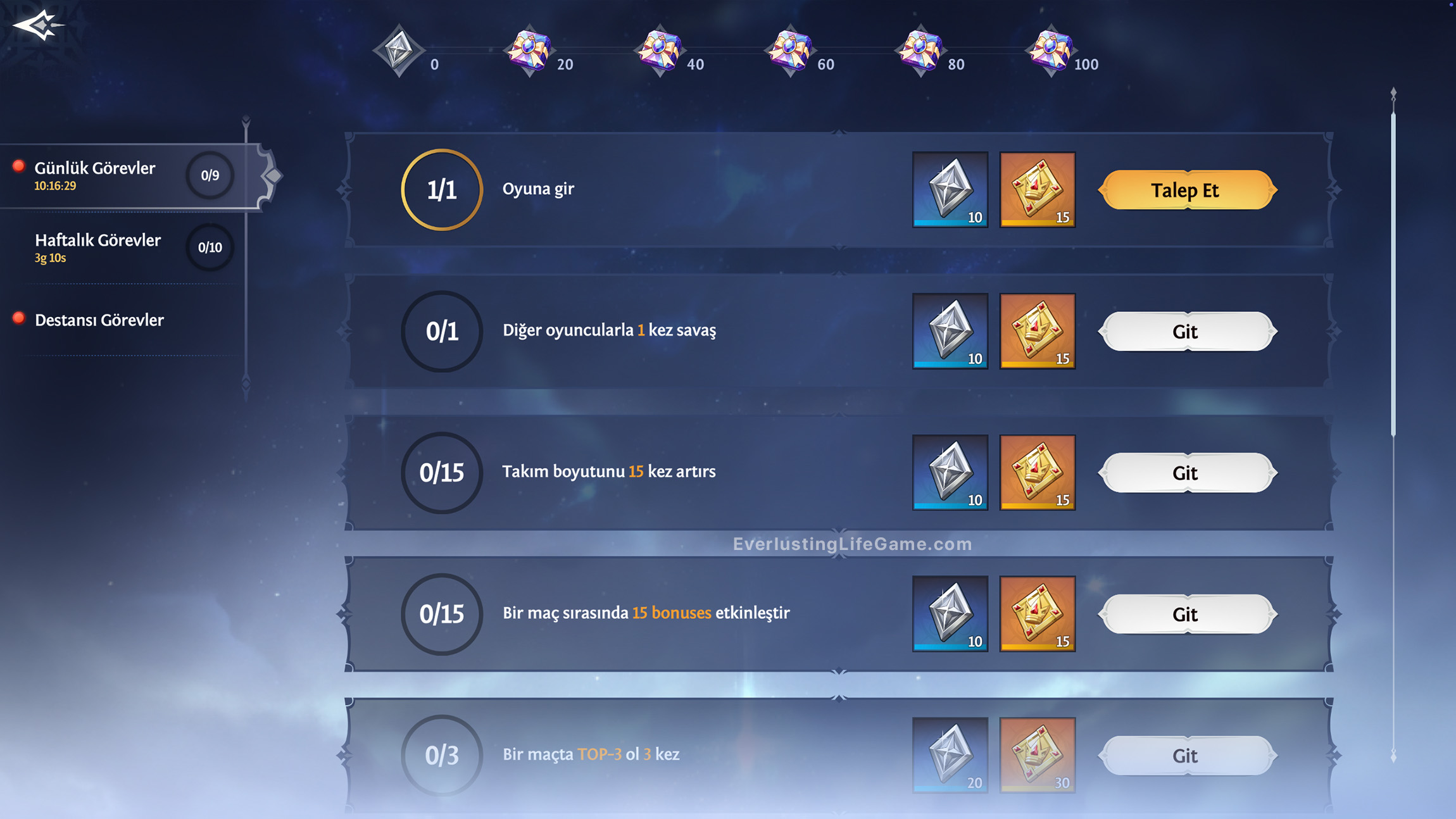 Tamamlanacak görevler listesi